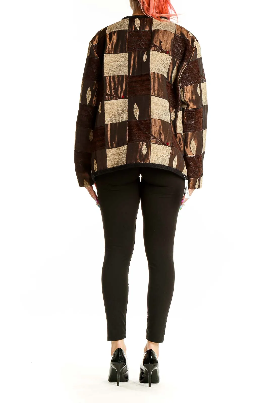 Brown Patchwork Button-Up Jacket