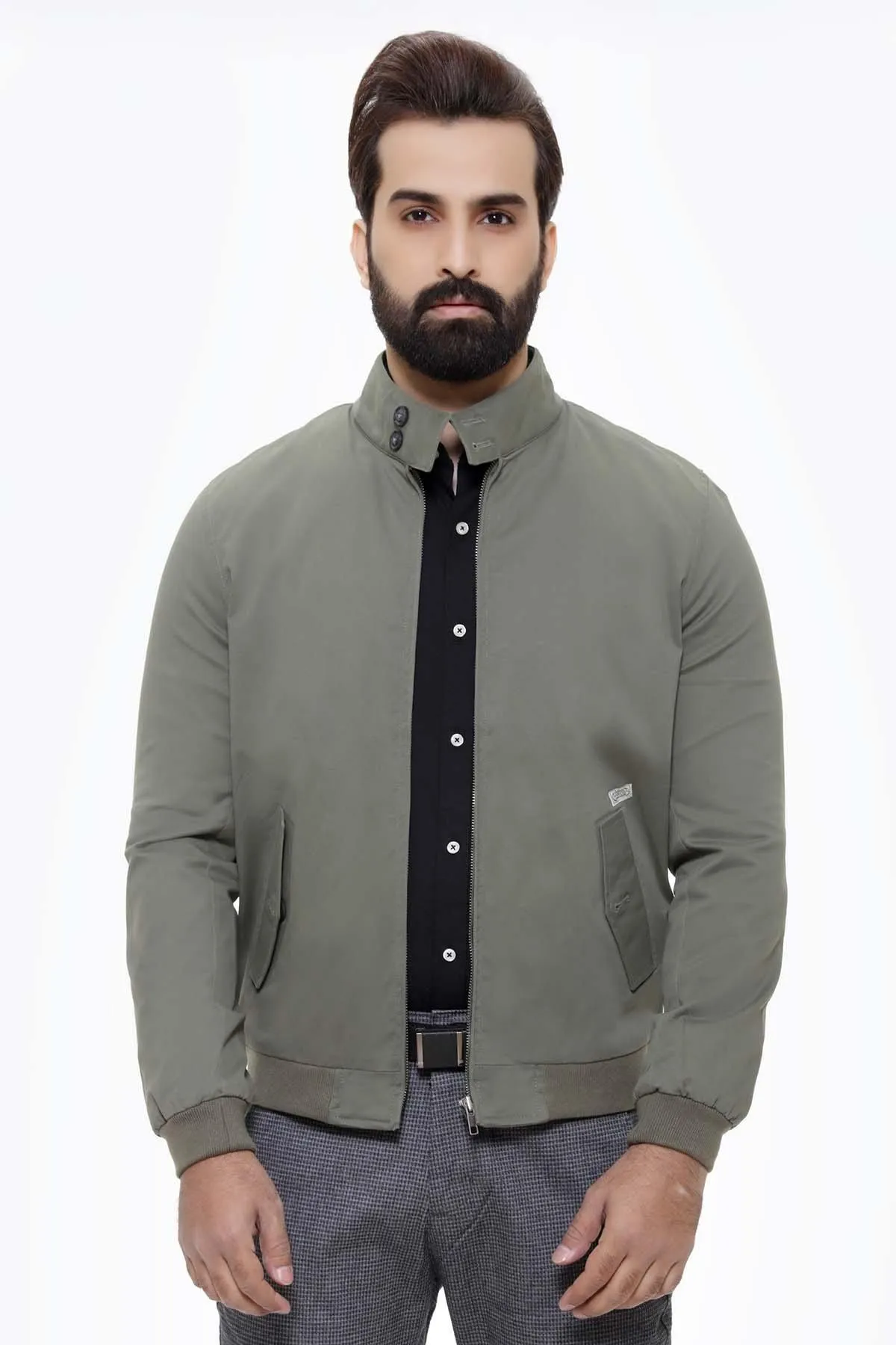 JACKET BAN COLLAR FULL SLEEVE GREEN