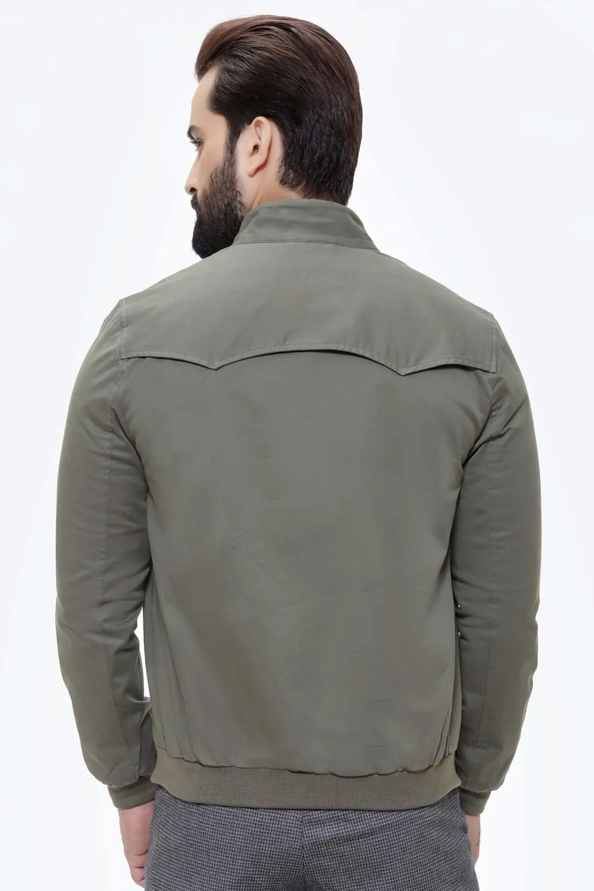 JACKET BAN COLLAR FULL SLEEVE GREEN