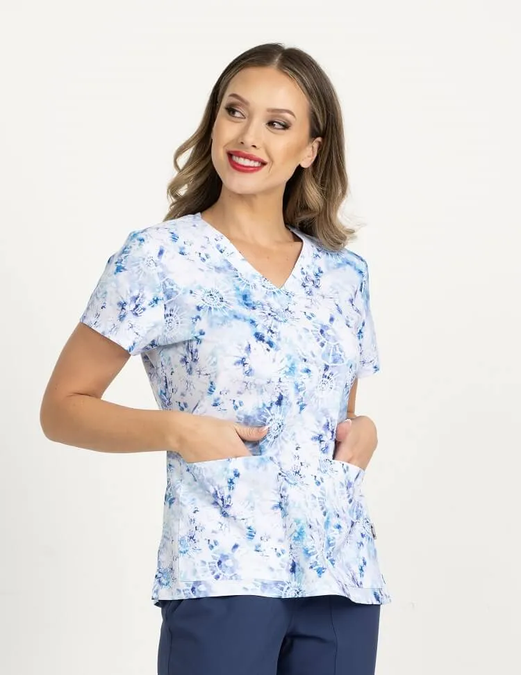 Meraki Sport Women's Print Scrub Top | Tie Dye Obsession