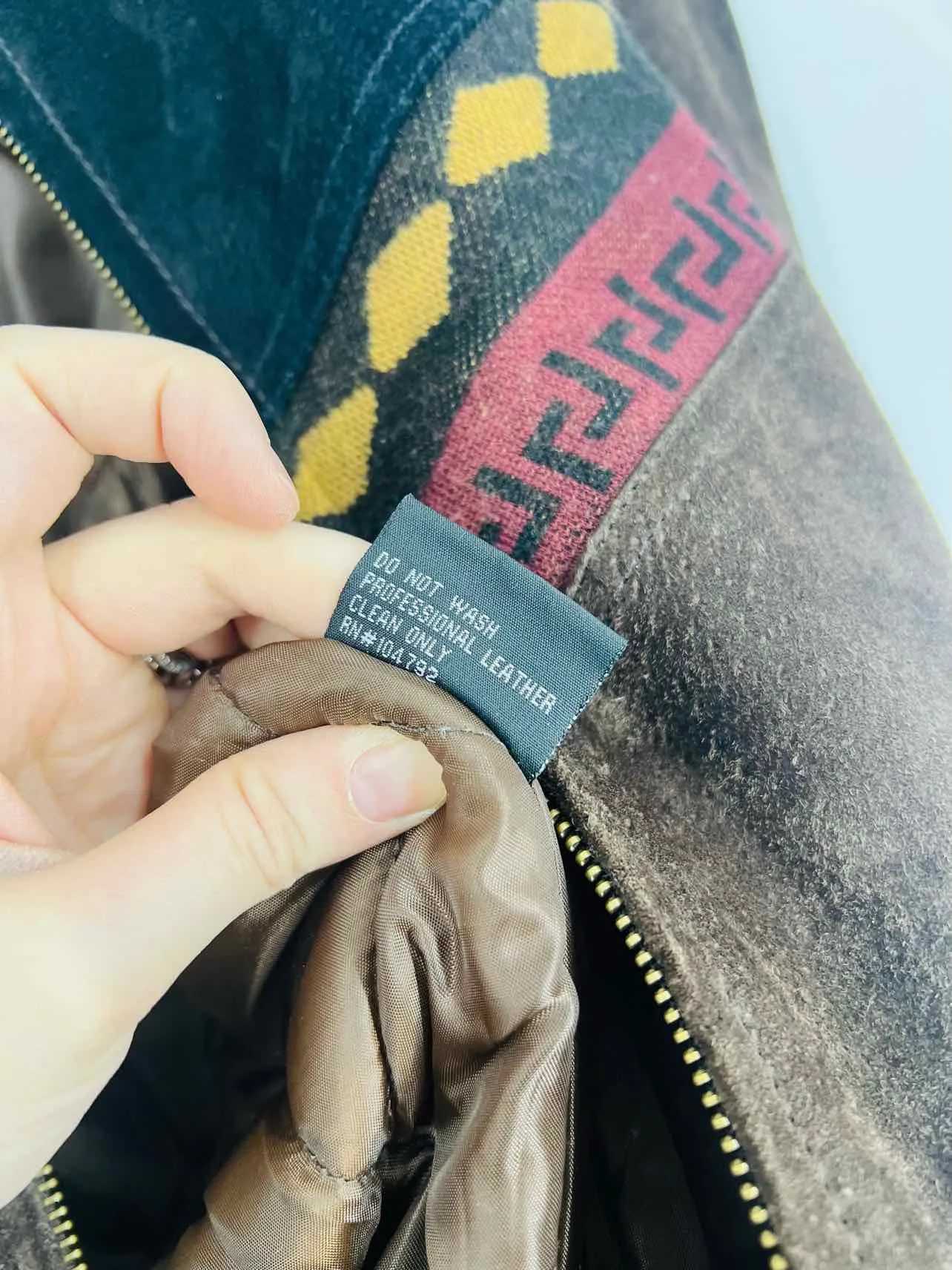Size L Bk/Br/Rd Print Suede Jackets Jacket